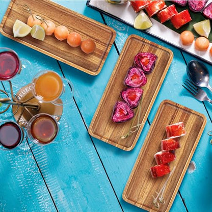 3 Pack Acacia Wood Charcuterie Cheese Trays 14x5.5in | Solid Natural Acacia Wood, Food Safe & Durable. Versatile home tray, simple to clean, wonderful gift for all celebrations. - color: 14"*3pcs