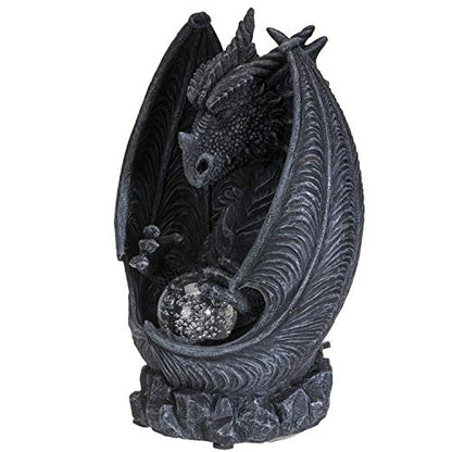 Pacific Giftware Black Guardian Dragon LED Lighted Stonewall Mountain Faux Stone Backflow Incense Burner Fantasy Dragon Breath Reverse Flow Smoke Waterfall Incense Collectible 8" Tall