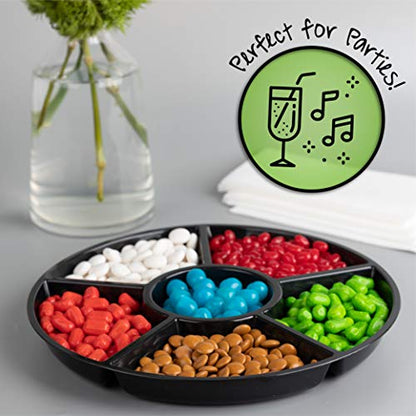 Plasticpro 6 Sectional Round Plastic Serving Tray/Platter (4, Black) - color: Black