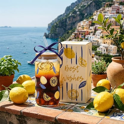 Lemon Glass Cups with Lid and Straw, Cute Lemon Gift for Women | Iced Coffee Tumbler Mug for Birthday Bridal Shower Wedding Summer Party Gift for Women Mom Friends Teen Girls Stuff 16oz - style: Lemon