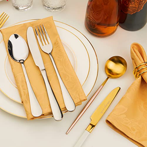 Gold Jacquard 17x17 Square Polyester Cloth Napkins Set of 8 | Waterproof, Stain Resistant, Shrink Proof, Washable, fabric, Outdoor, Dining, Wedding, Kitchen, Party, Banquet, Reusable - color: Gold
