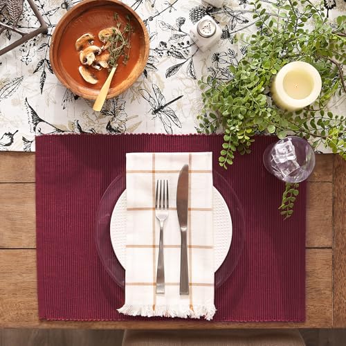 DII Basic Everyday Ribbed Tabletop 100% Cotton, Placemat Set, 13x19, Barn Red, 6 Piece - color: Barn Red, size: 13x19"