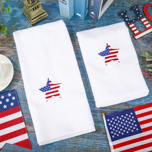 JarThenaAMCS 2Pcs Patriotic Hand Towels 4th of July Embroidered American Flag Star Cotton Bathroom Towel Independence Day 250th Anniversary Dish Towel for Drying Cleaning Cooking