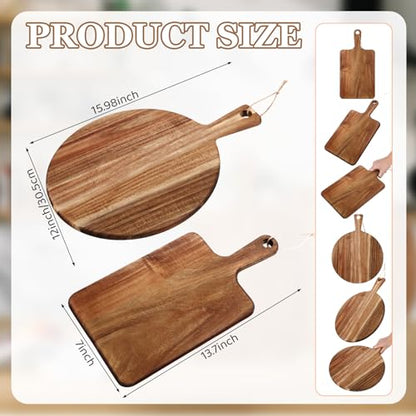 Hsei 2 Pcs Acacia Wood Cutting Boards Charcuterie Board | with Handles, Charcuterie Boards for Cheese, Meat Bread, Steak, Round, Rectangle, Decorative Serving Boards - size: 16x12, 13.7x7.01 inch, style: Vibrant