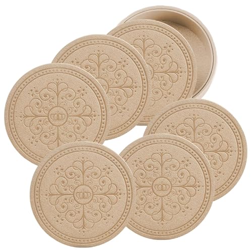 Coasters Set of 6 - PU Leather Coasters for Drinks with Holder - Gold - color: Gold