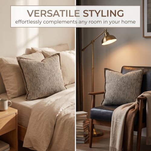 2 Pack Italian Minimalist Throw Pillow Covers, Brown Textured Chenille Boucle Decorative Cushion Cases for Couch Sofa Living Room Bedroom, 18x18 / 20x20Inches, Cover Only (A,M)