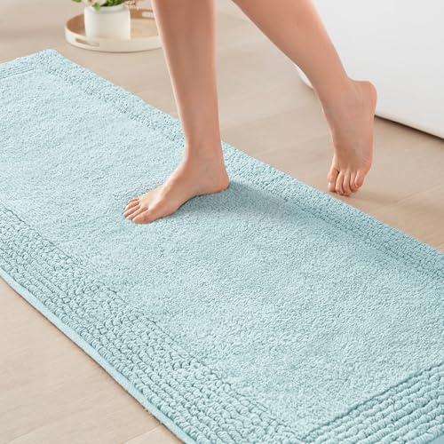 Madison Park Splendor Reversible 100% Cotton Bath Runner, 24 x 72, Blue | Tufted Bathroom Rug, 3000 GSM, Hotel Quality, Luxurious Plush, Medium Pile, Absorbent, Quick Dry, OEKO-TEX, Shower Room Décor - color: Blue, size: 2' x 6' (Rectangular)