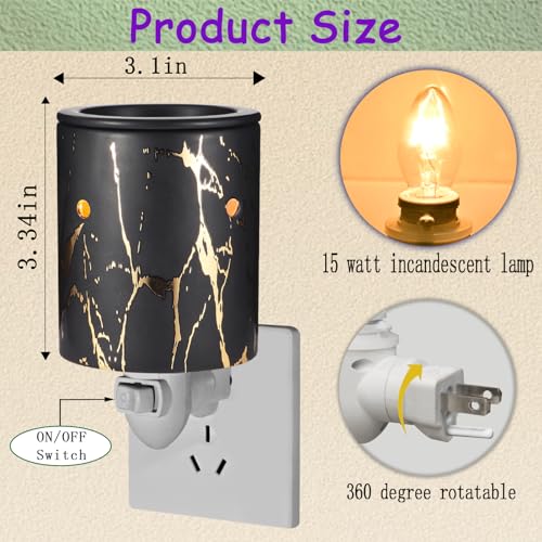 Plug in Wax Warmer for Scented Wax melt Warmer scentsy Plug in Wax melt Warmer Electric Candle Warmer Home Decor Gifts for Women（Black Gold Porcelain）