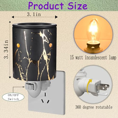 Plug in Wax Warmer for Scented Wax melt Warmer scentsy Plug in Wax melt Warmer Electric Candle Warmer Home Decor Gifts for Women（Black Gold Porcelain）
