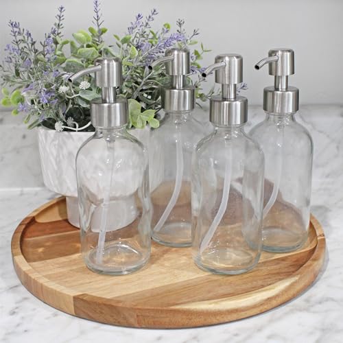 Cornucopia Brands 8-Ounce Clear Glass Boston Round Bottles w/Stainless Steel Lotion Pumps (8-Pack); Empty Refillable Liquid Soap & Lotion Bottles - size: 4 Count (Pack of 2)