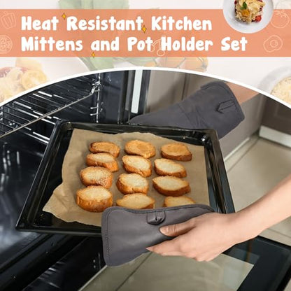 37 Pcs Oven Mitts and Pot Holders with Silicone Kitchen Utensils Set Silicone Cooking Utensils Set with Holder, Kitchen Towels, Heat Resistant Gloves for Christmas Baking Cooking(Dark Gray)