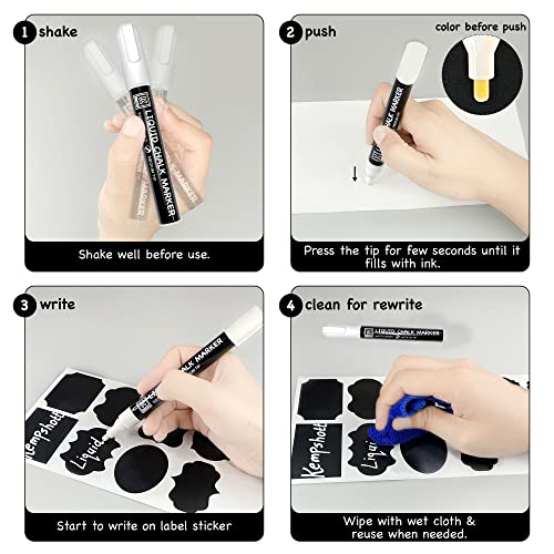 Chalkboard Labels for Jars, 162pcs Waterproof Reusable Stickers with Marker | 12 Shapes & 3 Sizes Chalk Sticker Labels for Jars & Containers, Easy-Wipe Labels Include Erasable Liquid Chalk Marker & Cloth - style: 162 Labels - 12 Shapes & 3 Sizes