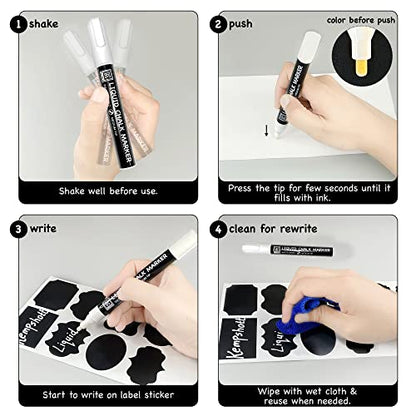 Chalkboard Labels for Jars, 162pcs Waterproof Reusable Stickers with Marker | 12 Shapes & 3 Sizes Chalk Sticker Labels for Jars & Containers, Easy-Wipe Labels Include Erasable Liquid Chalk Marker & Cloth - style: 162 Labels - 12 Shapes & 3 Sizes