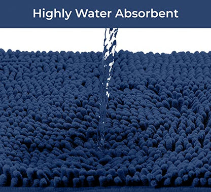 Bathroom Rugs Sets 2 Piece, Luxury Chenille Bath Mat Set, Soft Plush Anti-Slip Bath Rug + U-Shaped Toilet Mat. Microfiber Shaggy Carpet, Super Absorbent (24” x 36” & 20” x 24” U, Blue) - color: Blue, size: 2 Piece Set - Large