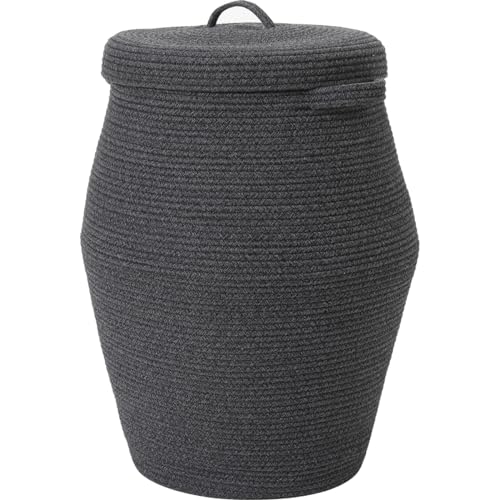 26"x20" Extra Large Tall Woven Laundry Basket with Lid, Cotton Rope Blanket Storage Basket, Freestanding Decorative Bin for Bedroom Living Room, Black & Grey Mix - color: All Black Grey Mix, size: 26"x20"