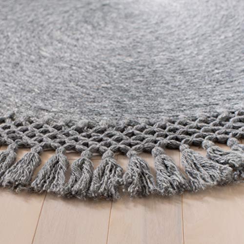 SAFAVIEH Sahara Collection Area Rug - 3' Round, Charcoal, Handmade Boho Tassel, Ideal for High Traffic Areas in Living Room, Bedroom (SAH490H) - color: Charcoal, size: 3' (Round)
