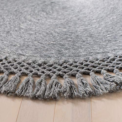 SAFAVIEH Sahara Collection Area Rug - 3' Round, Charcoal, Handmade Boho Tassel, Ideal for High Traffic Areas in Living Room, Bedroom (SAH490H) - color: Charcoal, size: 3' (Round)
