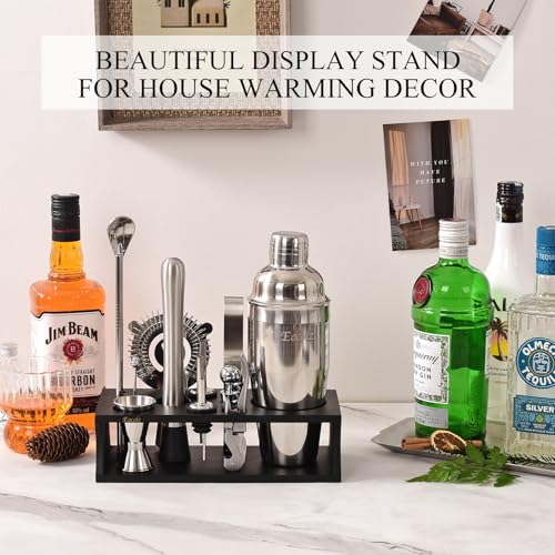 Bartender Kit Cocktail Shaker Set with Stand 17-Piece Bar Tool Bar Set for Drink Mixing Home Bartending Kit Bar Cart Accessories: Martini Shaker, Mixer Spoon, Jigger, Muddler, Strainer & Recipes Gifts - color: Black Silver - 17pcs