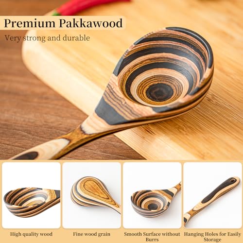 Gudamaye Pakkawood Deep Soup Ladles, 10.6 inch Big Wooden Ladle for Cooking, Wooden Kitchen Utensils Set - style: 1 PC Pakkawood Ladle