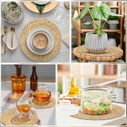 Elcoho 40 Pieces Round Woven Placemats 12 Inch Boho Rattan Placemats Farmhouse Braided Place Mats Woven Plate Chargers Rustic Wicker Table Mats for Dining Table - size: 12 Inch