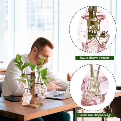 Plants Propagation Stations Skull Glass Propagation Birthday Gift for Women | Garden Plant Lovers - 4 Skull - color: Pink