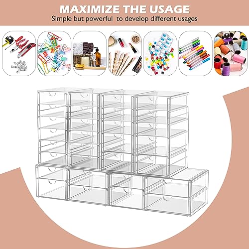 6-Pack 30-Drawer Acrylic Storage & Makeup Organizer for Desk | Smooth-glide drawers, clear body, dustproof, for office supplies, pens, stationery, jewelry, cosmetics, craft bits - size: 30 Drawers