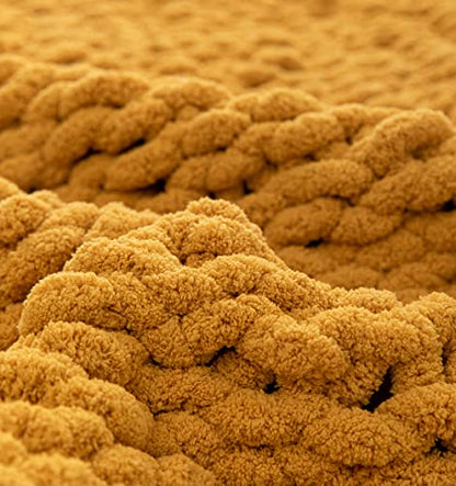 Chunky Knit Blanket Soft Chenille Yarn Knitted Throw Blanket 50"X60" Handmade Cable Warm Thick Giant Blanket for Couch Bed Trips (Turmeric Yellow, Throw 50"X60")?-¡­ - color: Turmeric Yellow, size: Throw 50"X60"