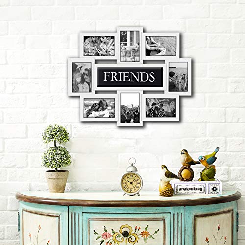 Jerry & Maggie - Photo Frame 22x17 White Friends Picture Frame Selfie Gallery Collage Wall Hanging for 6x4 Photo - 8 Photo Sockets - Wall Mounting Design - color: White, size: Friends/ Plain