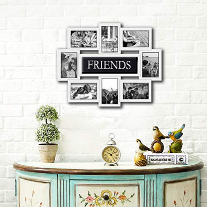 Jerry & Maggie - Photo Frame 22x17 White Friends Picture Frame Selfie Gallery Collage Wall Hanging for 6x4 Photo - 8 Photo Sockets - Wall Mounting Design - color: White, size: Friends/ Plain