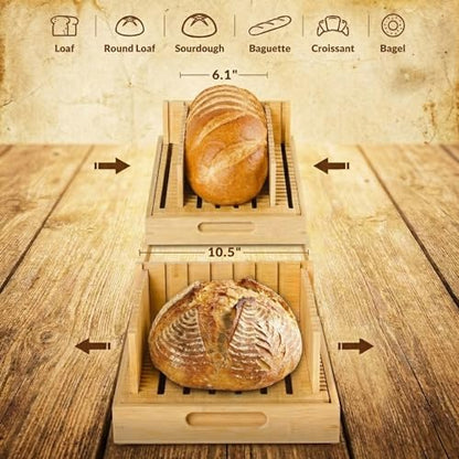 10.5" Extra Wide Bamboo Bread Slicer Guide with Crumb Catcher Board - Premium Wood Cutter & Serving Tray for Homemade Artisan Loaves, Kitchen Gadget Gifts for Bakers