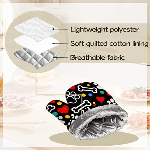 Colorful Dog Paw Oven Mitts and Pot Holders Sets Silicone Kitchen Mitts Potholders Heat Resistant 4Pcs Oven Gloves Hot Pads for Kitchen Baking Cooking - color: Colorful Dog Paw