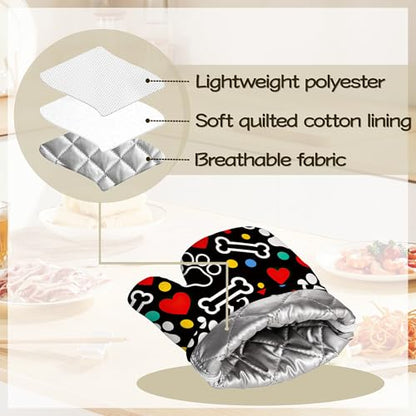 Colorful Dog Paw Oven Mitts and Pot Holders Sets Silicone Kitchen Mitts Potholders Heat Resistant 4Pcs Oven Gloves Hot Pads for Kitchen Baking Cooking - color: Colorful Dog Paw