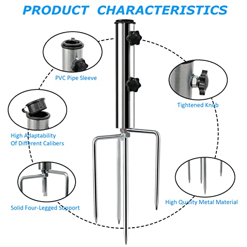 weallbuy Beach Umbrella Sand Anchor with 4 Legs, Removable & Adjustable Heavy Duty Metal Sun Holder, Outdoor Umbrella Stand Steel Anchor for Beach Grass Sand