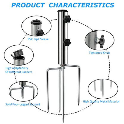 weallbuy Beach Umbrella Sand Anchor with 4 Legs, Removable & Adjustable Heavy Duty Metal Sun Holder, Outdoor Umbrella Stand Steel Anchor for Beach Grass Sand