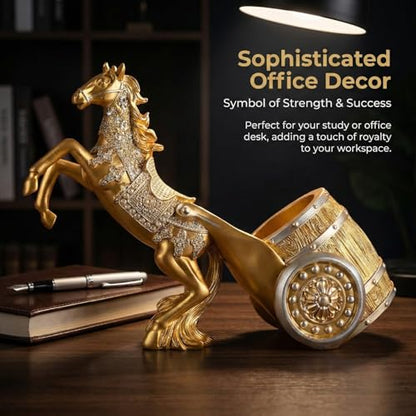 Horse Wine Bottle Holder, Standing Animal Figurine, Decorative Wine Rack Display Stand, Countertop Decor (Golden)