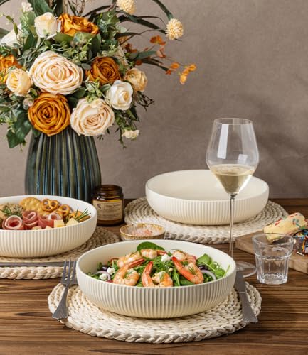 8.5" Ceramic Pasta Bowls Set of 4, Salad Bowls | Versatile Serving Bowls for Pasta, Salad, Fruit & Noodles, Housewarming & Wedding Gift, Beige - color: Beige, size: 8.5 Inch