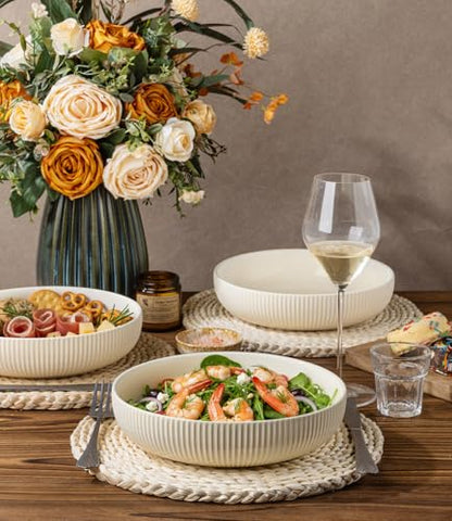 8.5" Ceramic Pasta Bowls Set of 4, Salad Bowls | Versatile Serving Bowls for Pasta, Salad, Fruit & Noodles, Housewarming & Wedding Gift, Beige - color: Beige, size: 8.5 Inch