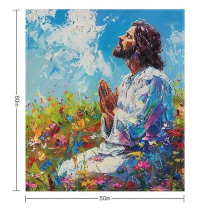 Jesus in Wildflower Field 02 Flannel Blankets Fleece Soft Throw Lightweight Plush Gifts for Couch, Bed, Cozy Sofa Plush, Chair, Lovers 50x60in(125x150cm) - color: Style-11, size: 50x60in(125x150cm)