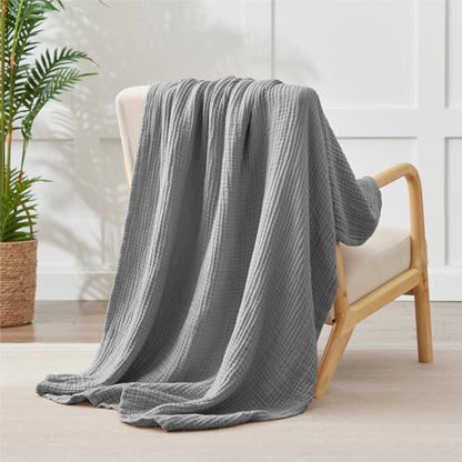 100% Cotton Muslin Blanket 40" x 40", Breathable and Lightweight Cotton Throw Blankets, Soft Cooling Summer Gauze Blanket for All Season, Grey - color: 03 - Medium Grey, size: Baby ( 40"x40")