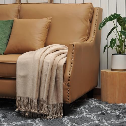 EP Mode Fringed Mulberry Silk Throw Blanket for Sofa (Rugby Tan) - color: Rugby Tan