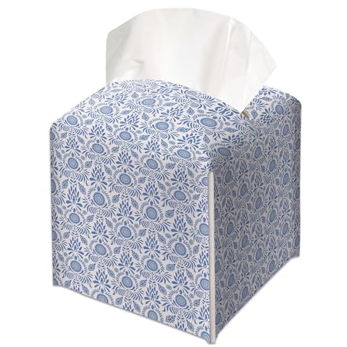 Bohemian Folklore Blue Decorative Leather Tissue Box Cover - Tissue Box Holder Gifts for Women Family and Friends Funny Unique Home Decor Decorative for Kids Room Kitchen Bathroom Office - A36 - color: Bohemian Folklore Blue