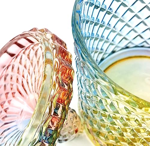 Colorful Crystal Glass Candy Snack Barrel Storage Jar Embossed Luxury Cookie Buffet Canister With Lids Jewelry Box Jar Biscuit Containers - color: Big Cylinder