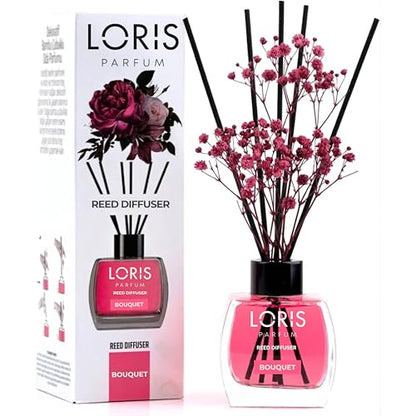 Loris Bouquet Reed Diffuser Set with Dried Flowers | Reed Diffusers for Home with Sticks | Bathroom Diffuser & Room Scent | Long-Lasting Home Fragrance | 120 mL / 4.06 fl oz - color: Bouquet
