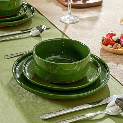 28 OZ Ceramic Cereal Bowls Set, 6 Inch, Set of 4, Elegant Green | Handcrafted, Dishwasher & Microwave Safe, Stoneware Deep Soup Bowls for Everyday Use - color: Green, size: Cereal Bowls Set (4PCS)