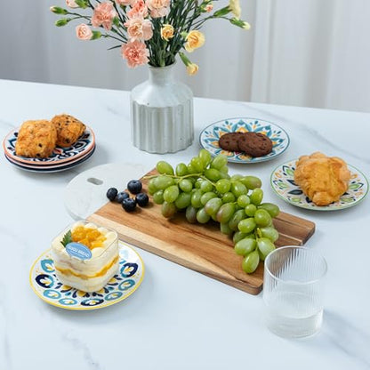 LEHAHA Porcelain Appetizer Plates Set of 6, 6 Inch Small Ceramic Dessert Plates, 6-Piece Floral Round Plates for Salad, Appetizer, Snack, Microwave & Dishwasher Safe - color: Talavera