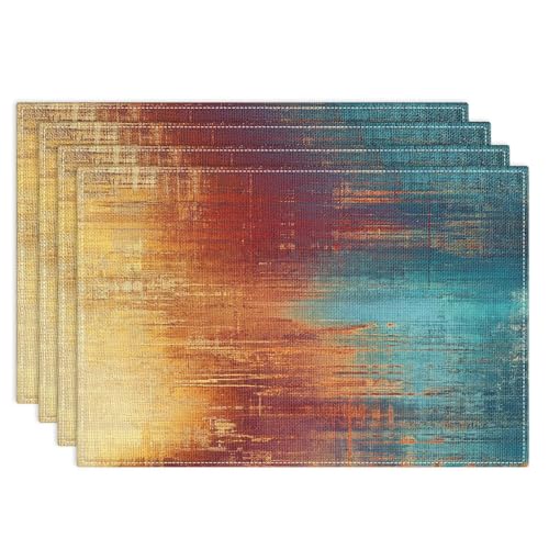 Emvency Farmhouse Placemats Set of 4, 12x18 Inch, Blue and Orange | Abstract Vintage Art Painting Table Mats for Outdoor Home Party Kitchen Dining Decoration - color: Abstract Blue Orange, size: Set of 4