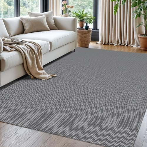 KOZYFLY 5x7 Washable Area Rug, Non Slip Woven Living Room Rug, Grey | Braided cotton rug with rubber backing for living rooms, bedrooms, dining rooms, entryways and high-traffic indoor spaces - color: Charcoal Grey/Dark Grey, size: 5' x 7' (Rectangular)