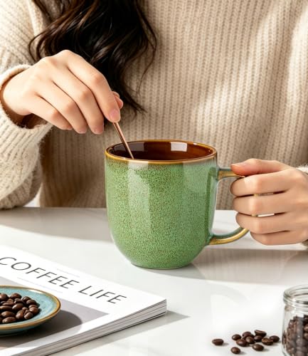 LERATIO Ceramic Coffee Mugs Set of 6,12oz Handmade Coffee Mugs Set | Large Handle for Cappuccino/Latte/Tea/Hot Cocoa,Oven &Dishwasher & Microwave Safe-Sage Meadow Green - color: Sage Meadow Green