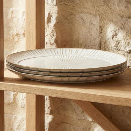 15.6-inch Ceramic Dinner Plate Set of 4, Ceramic Salad Plate Set, Retro Cream-Style Dinner Plate,Suitable for salads, appetizers, snacks, and sushi，Oven and dishwasher safety - color: White