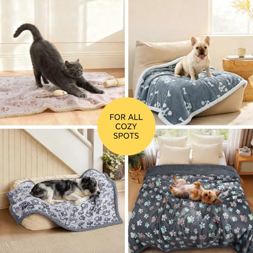 Luciphia Waterproof Pet Blankets Whith Paw Print for Couch Sofa Bed Cover, Liquid Pee Proof Soft Fluffy Dog Blanket Washable, Reversible Furniture Protection Puppy Cat, Khaki, X-Large（85" x 57"） | Soft Print Pet Blanket Washable Pee Proof, Furniture Prote